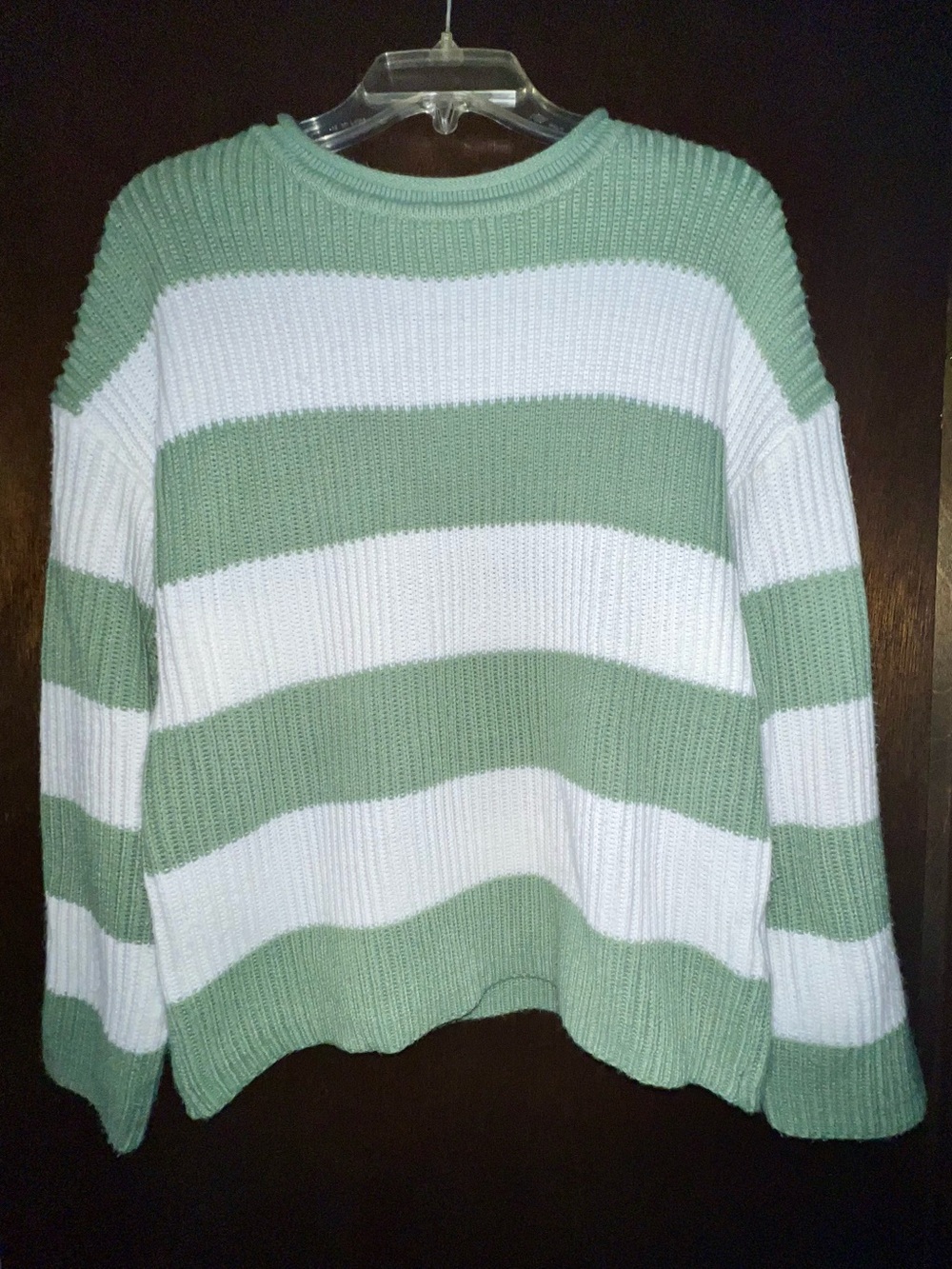 Striped Green and White Crewneck Sweater